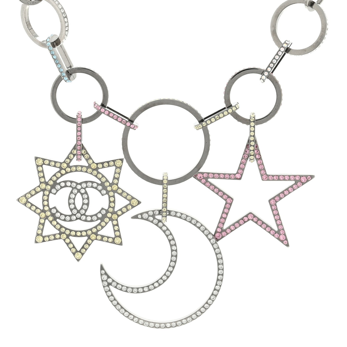 Ruthenium Crystal CC Star Moon Star Necklace
