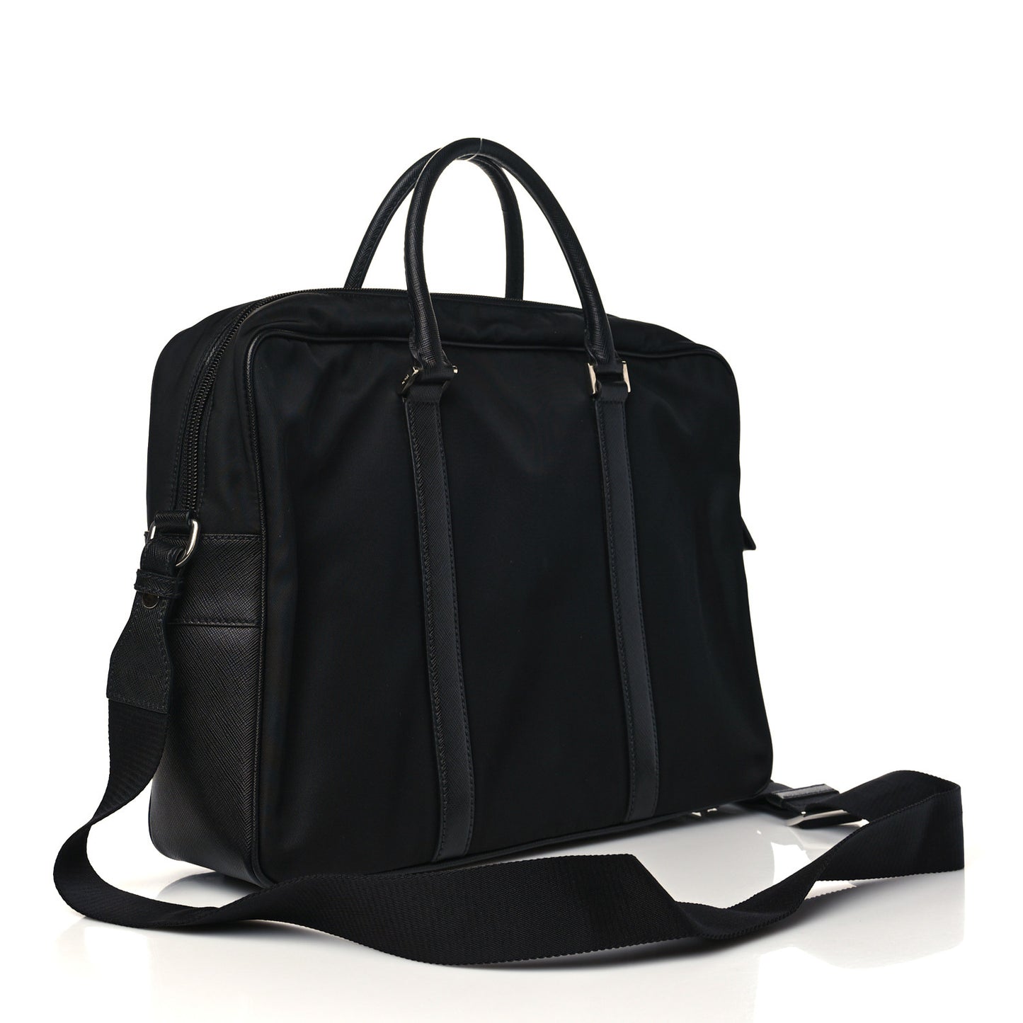 Tessuto Nylon Saffiano Metal Triangle Logo Work Bag Black