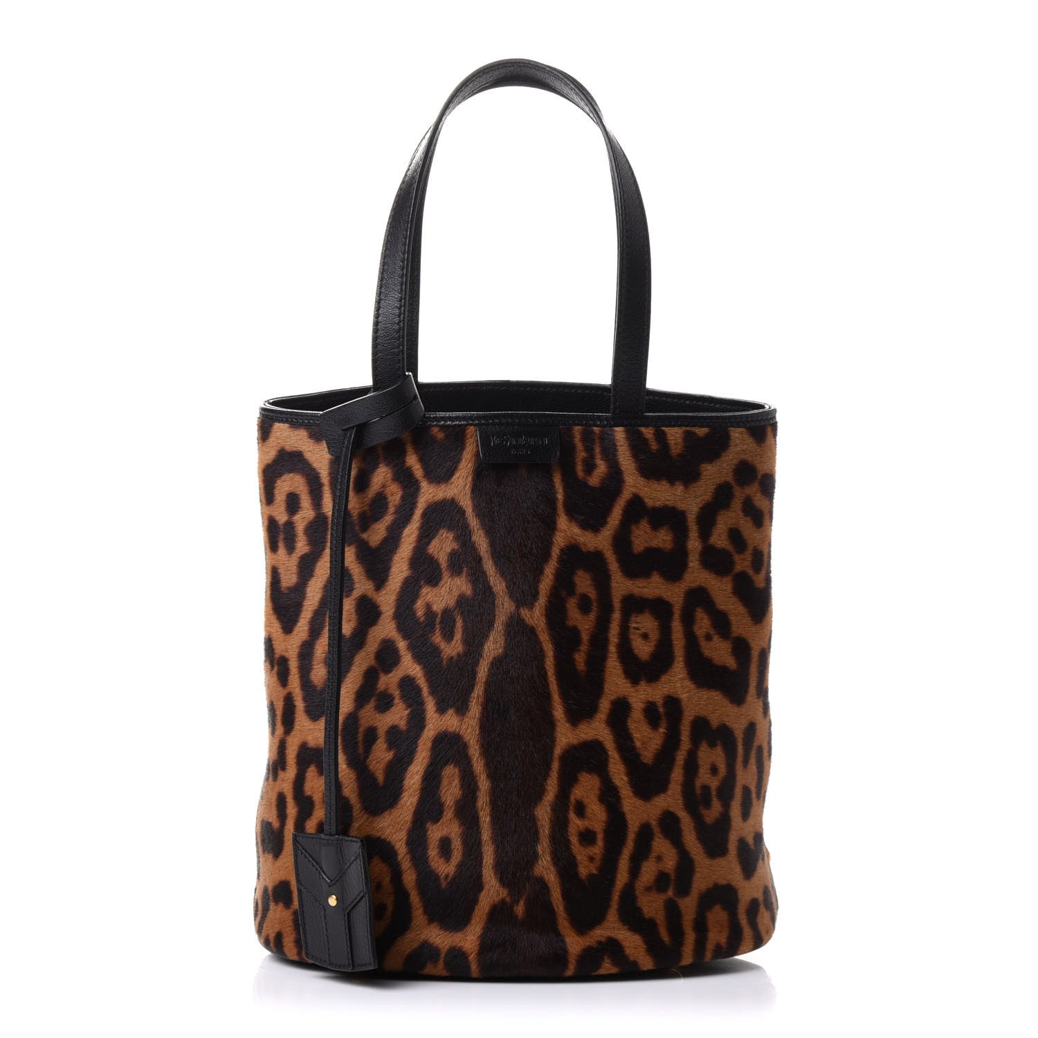 Saint Laurent Goatskin Pony Hair Leopard Print Bucket Bag Black 1 of 9