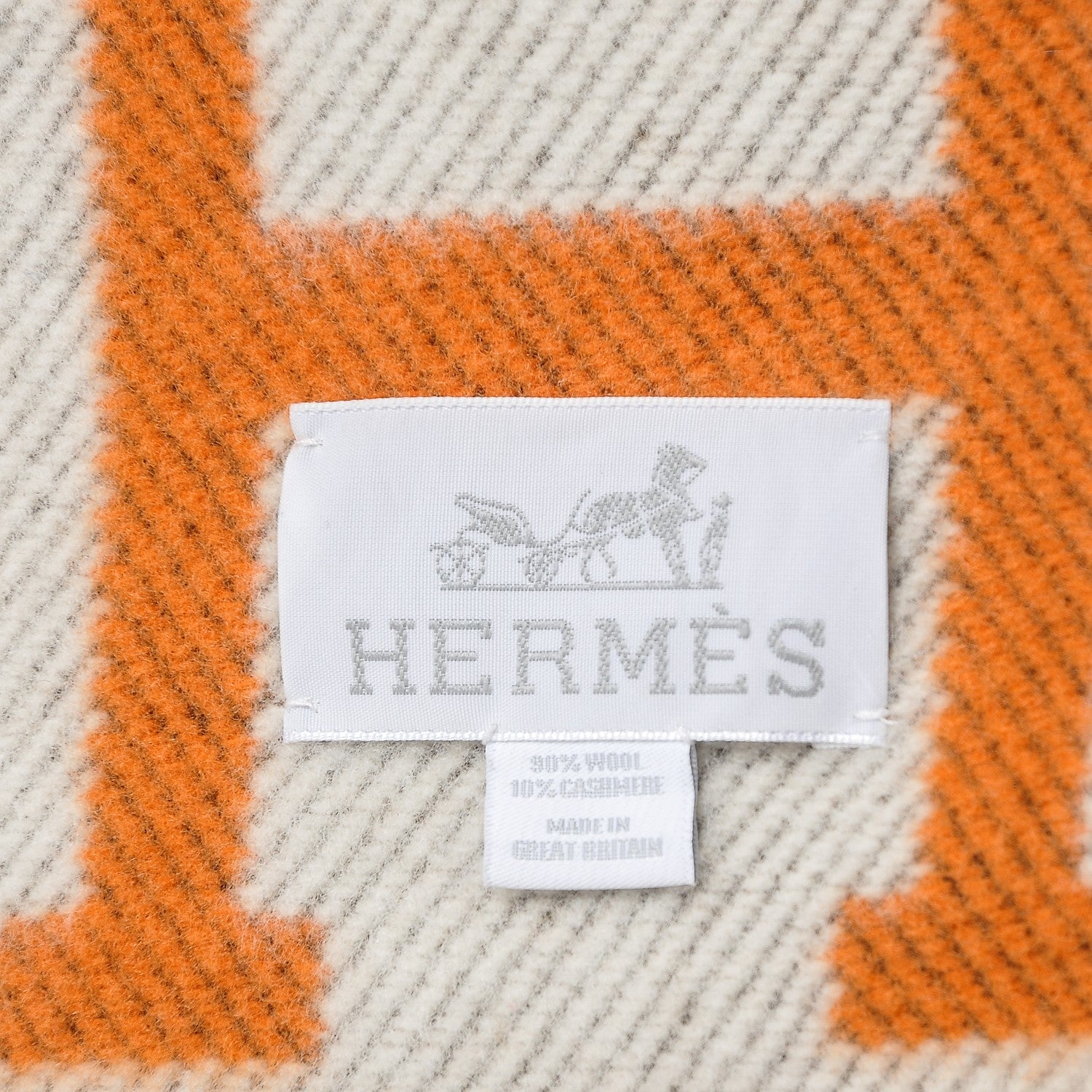 Hermes Wool Cashmere Signature Classic Avalon Blanket Ecru Potiron 3 of 3
