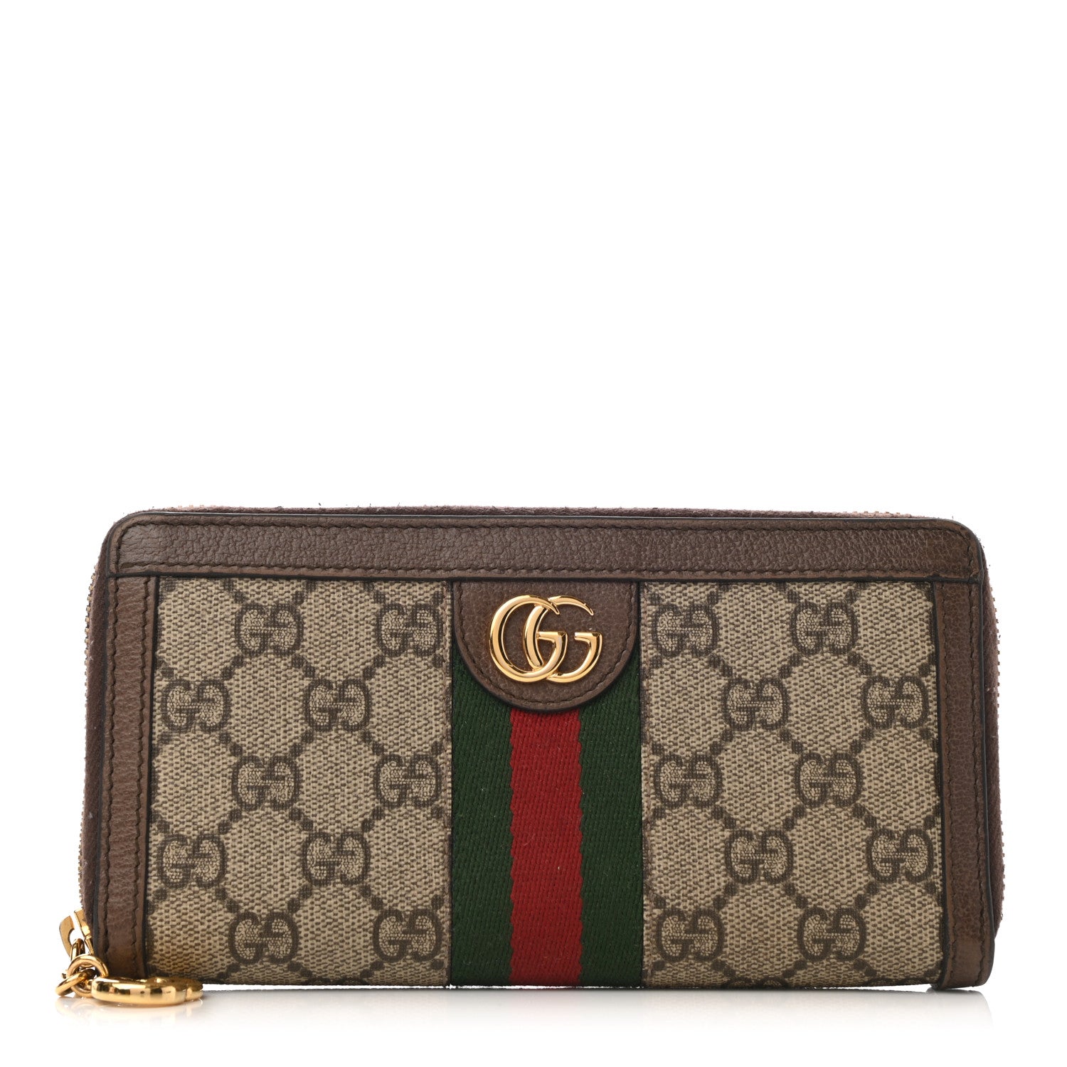 Gucci GG Supreme Monogram Web Ophidia Zip Around Wallet Brown 1 of 6