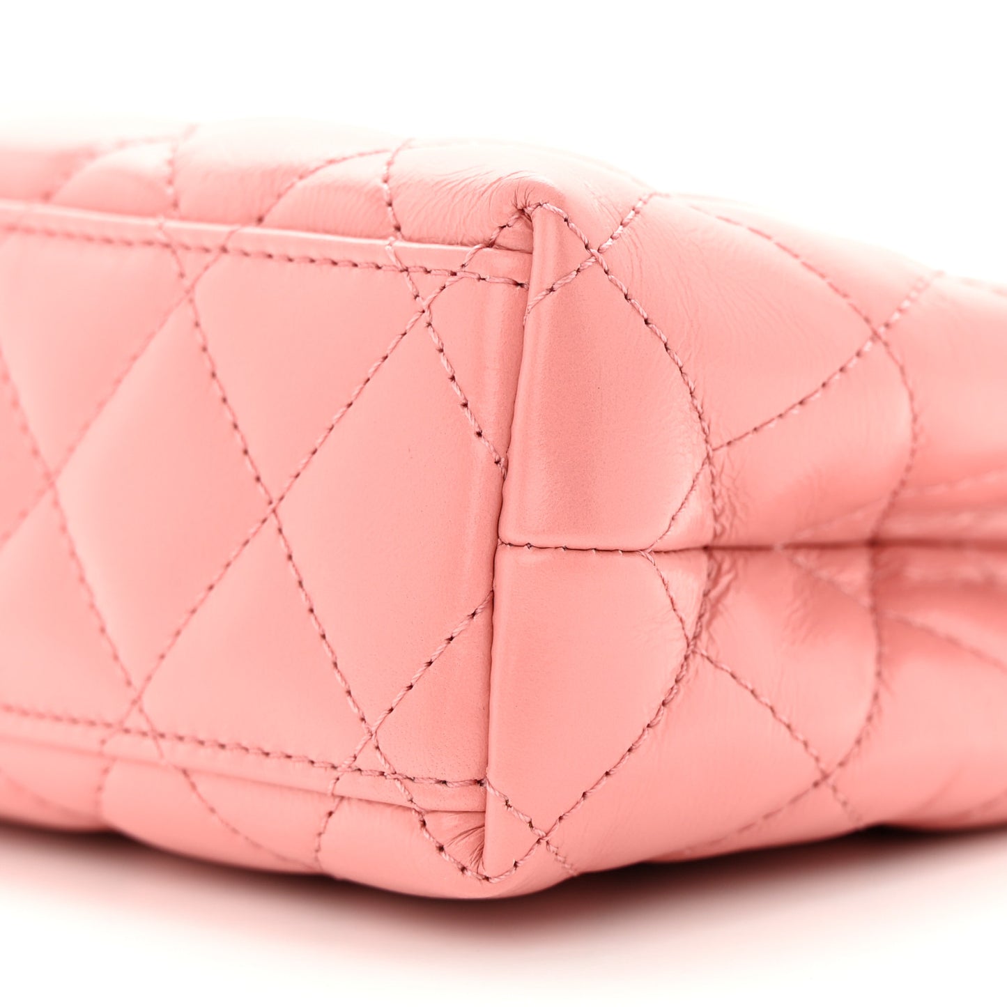 Shiny Aged Calfskin Quilted Nano Kelly Shopper Coral Pink