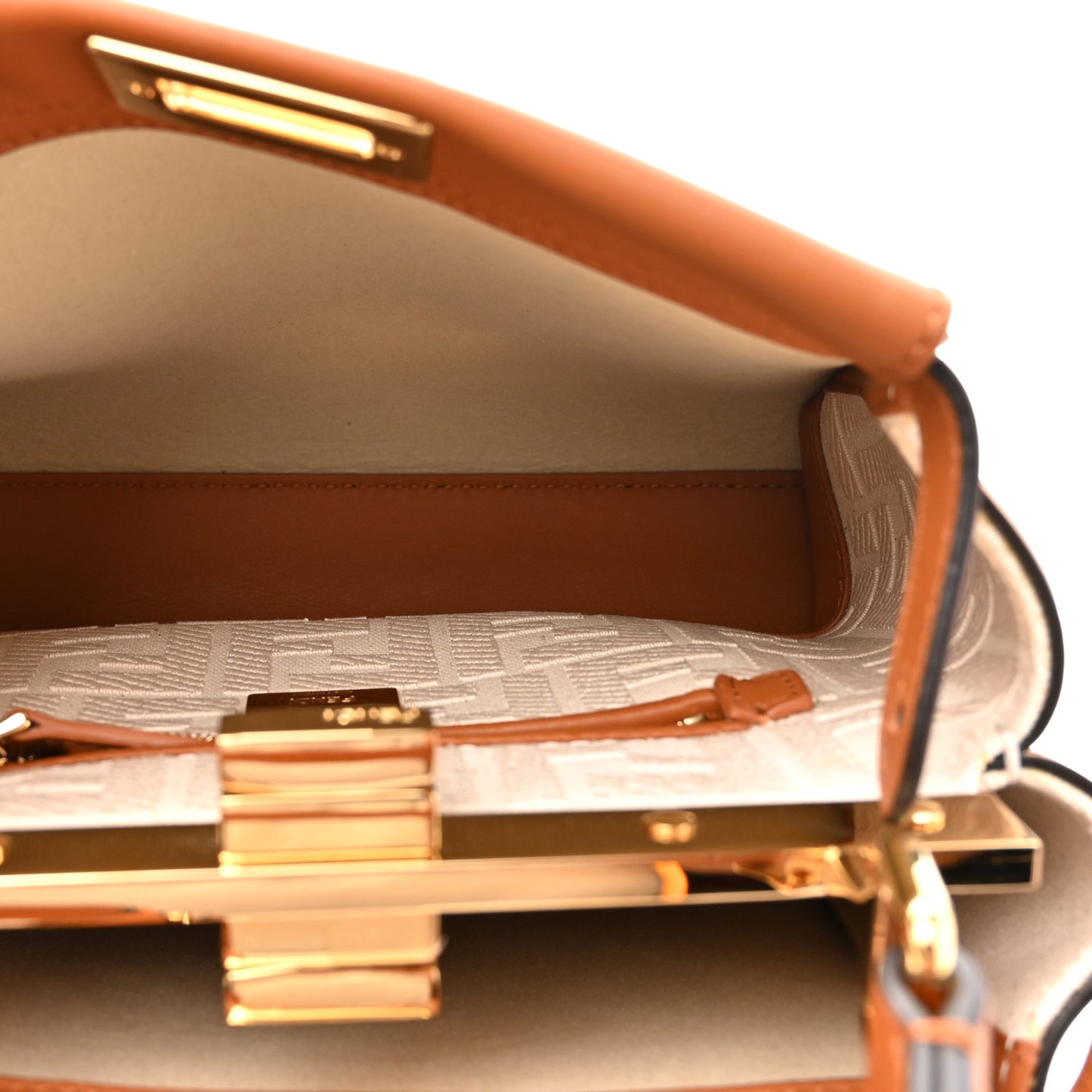 Vitello Seta Canvas FF Embroidered Mini Peekaboo Iconic Satchel Brandy Grezzo