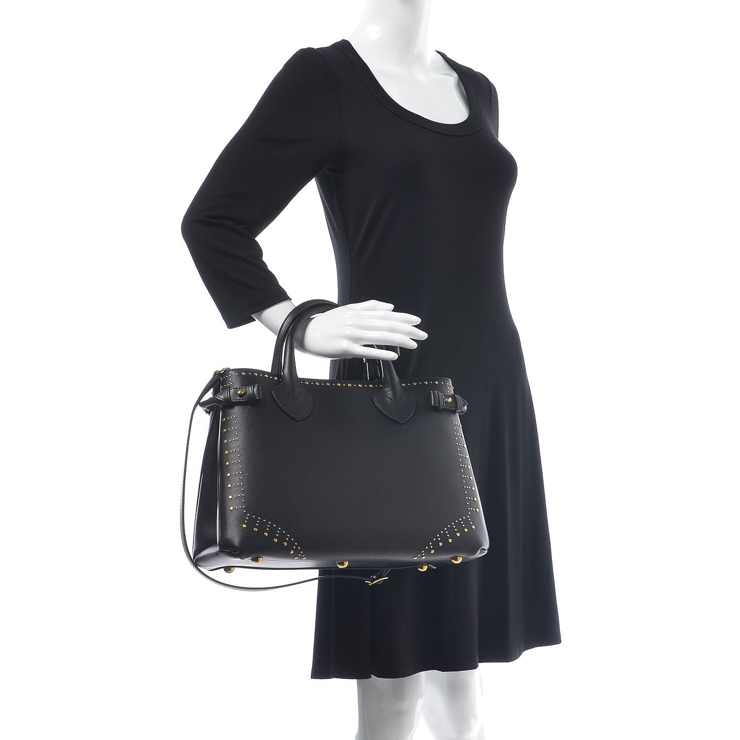 Burberry Smooth Calfskin Riveted Medium Banner Tote Black 2 of 9