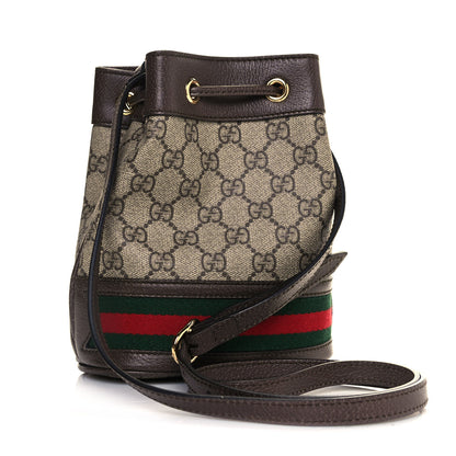 Gucci GG Supreme Monogram Web Mini Ophidia Bucket Bag Brown 3 of 9