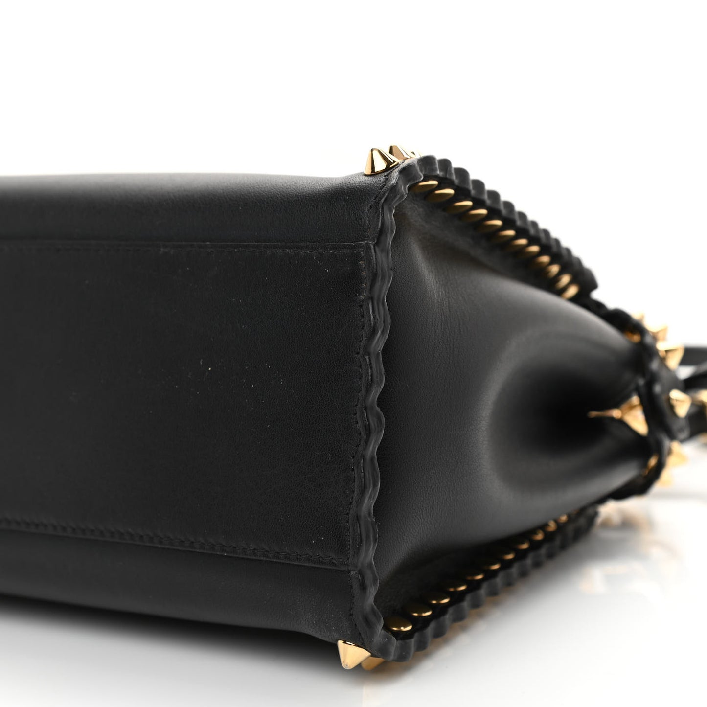 Vitello Seta Shiny Nappa Scalloped Studded Mini Peekaboo Iconic Satchel Black