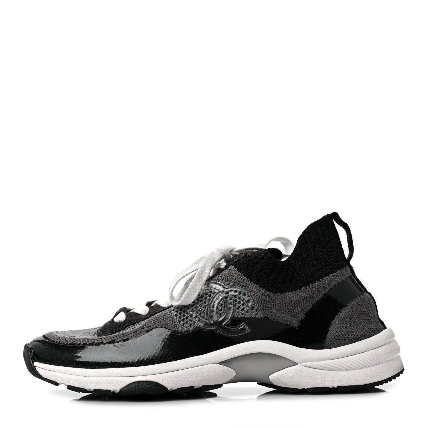 Chanel Fabric Calfskin Suede CC Womens Sneakers 39.5 Black Grey 1 of 5