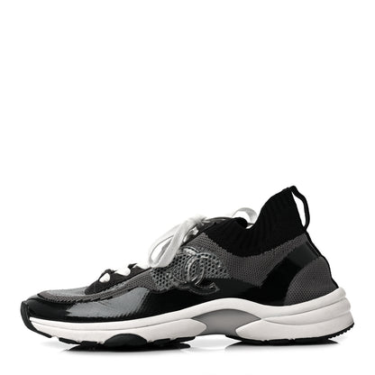 Chanel Fabric Calfskin Suede CC Womens Sneakers 39.5 Black Grey 1 of 5