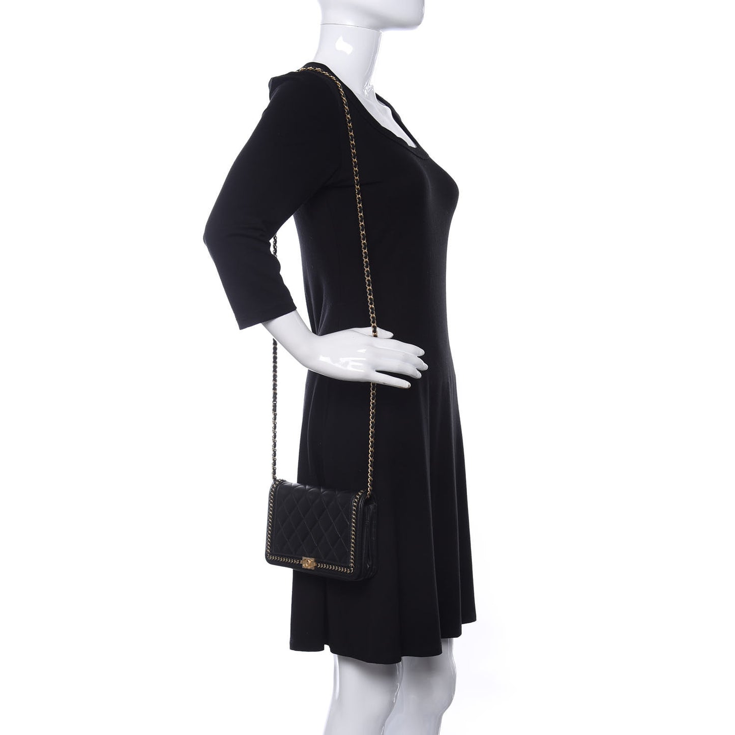 Calfskin Quilted Chain Around Boy Wallet On Chain WOC Black