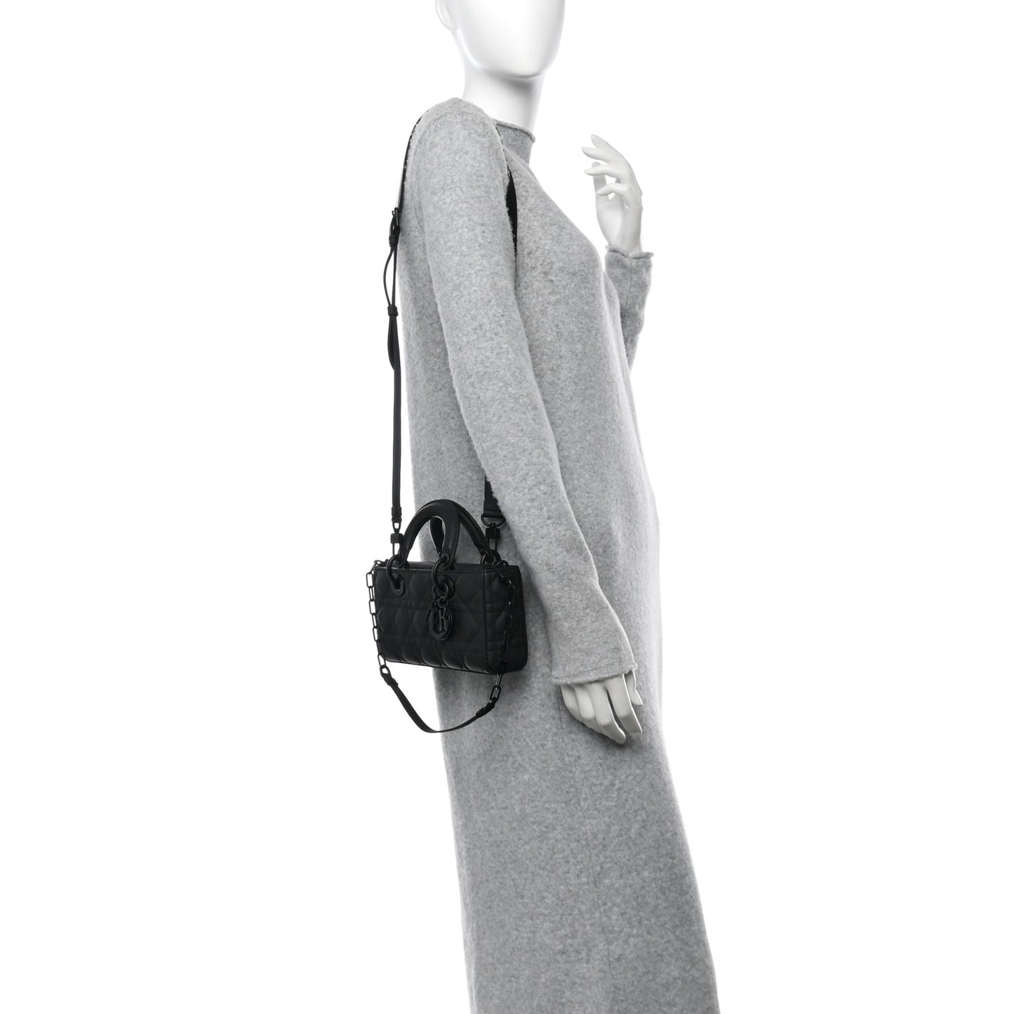 Ultra Matte Calfskin Cannage Medium Lady D-Joy Black