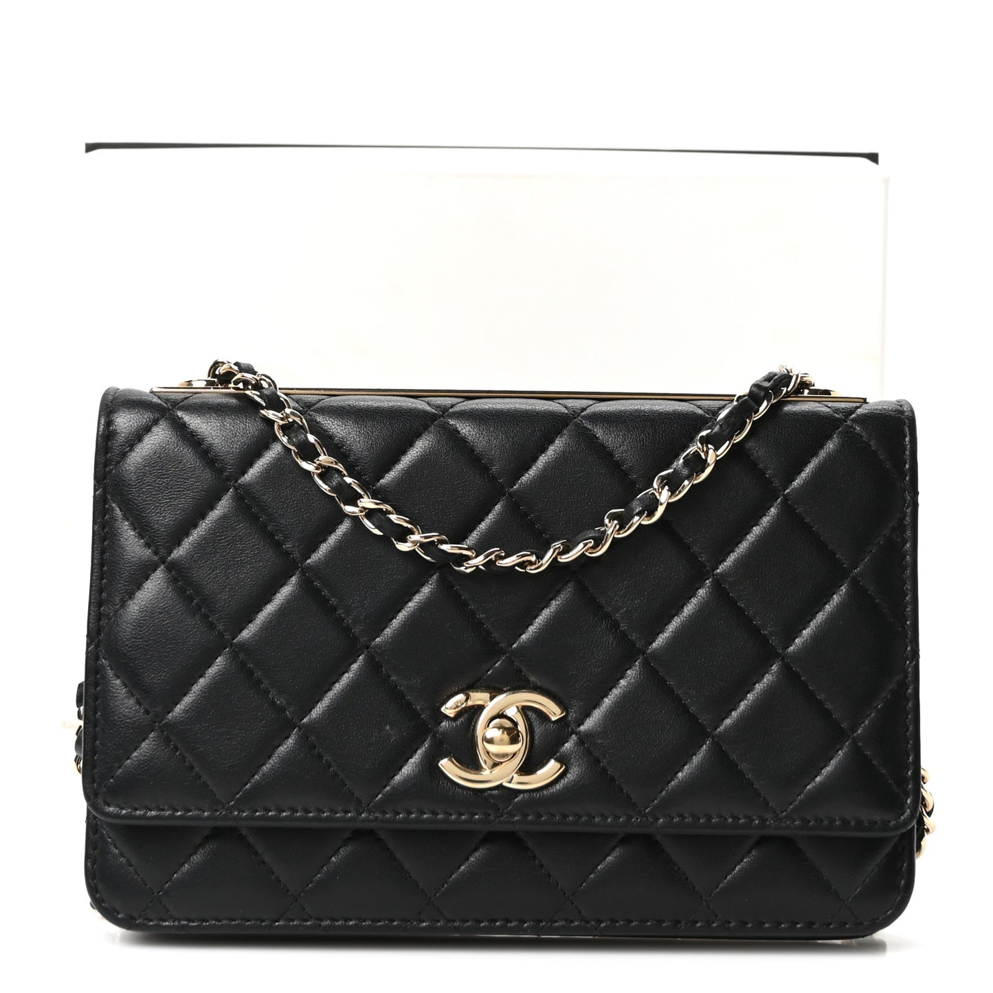 Lambskin Quilted Trendy CC Wallet On Chain WOC Black
