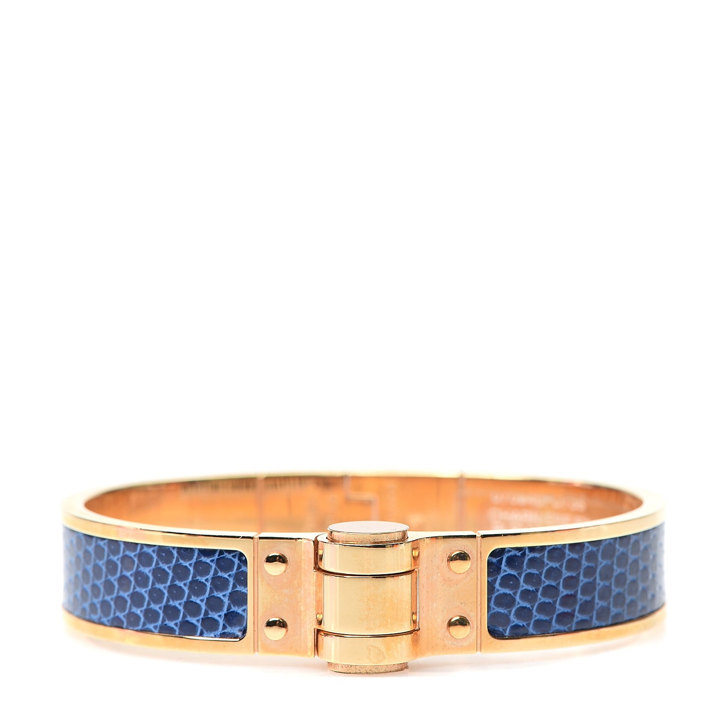 Lizard Charniere Cuir Narrow Hinged Bracelet M Bleu Saphir