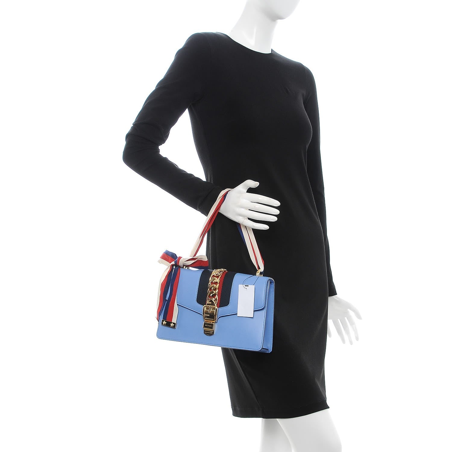 Gucci Calfskin Small Sylvie Shoulder Bag Clear Sky Blue 2 of 9