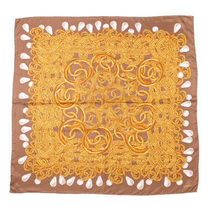Chanel Silk CC Chain Pearl Square Scarf Brown 1 of 3