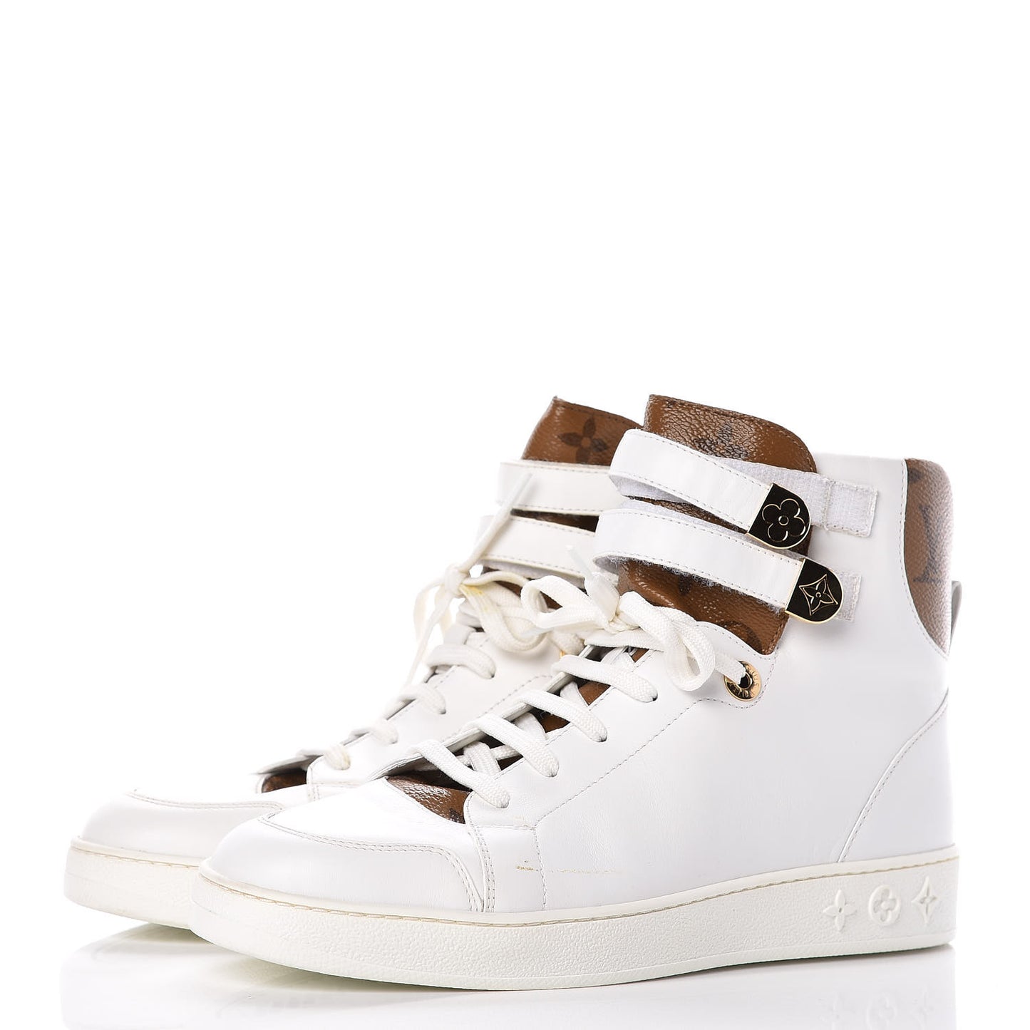 Calfskin Reverse Monogram Boombox High Top Sneakers 38.5 White
