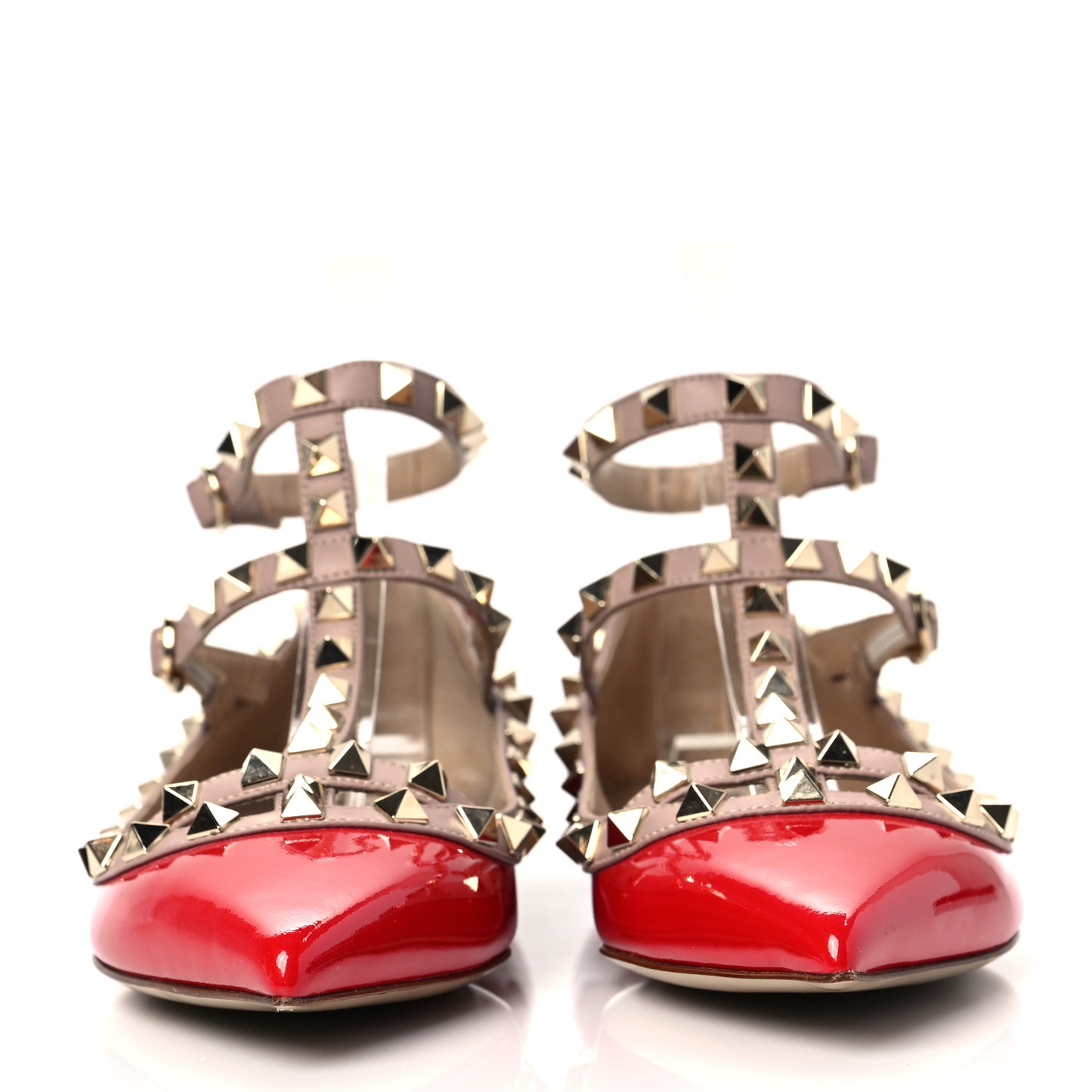 Patent Nappa Rockstud Cage Ballerina Flats 36 Rosso Valentino Poudre