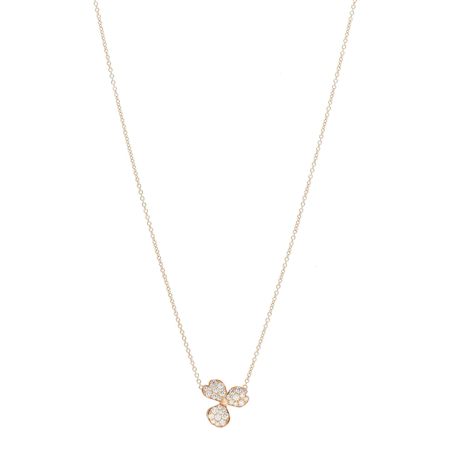 18K Rose Gold Diamond Paper Flowers Pave Pendant Necklace