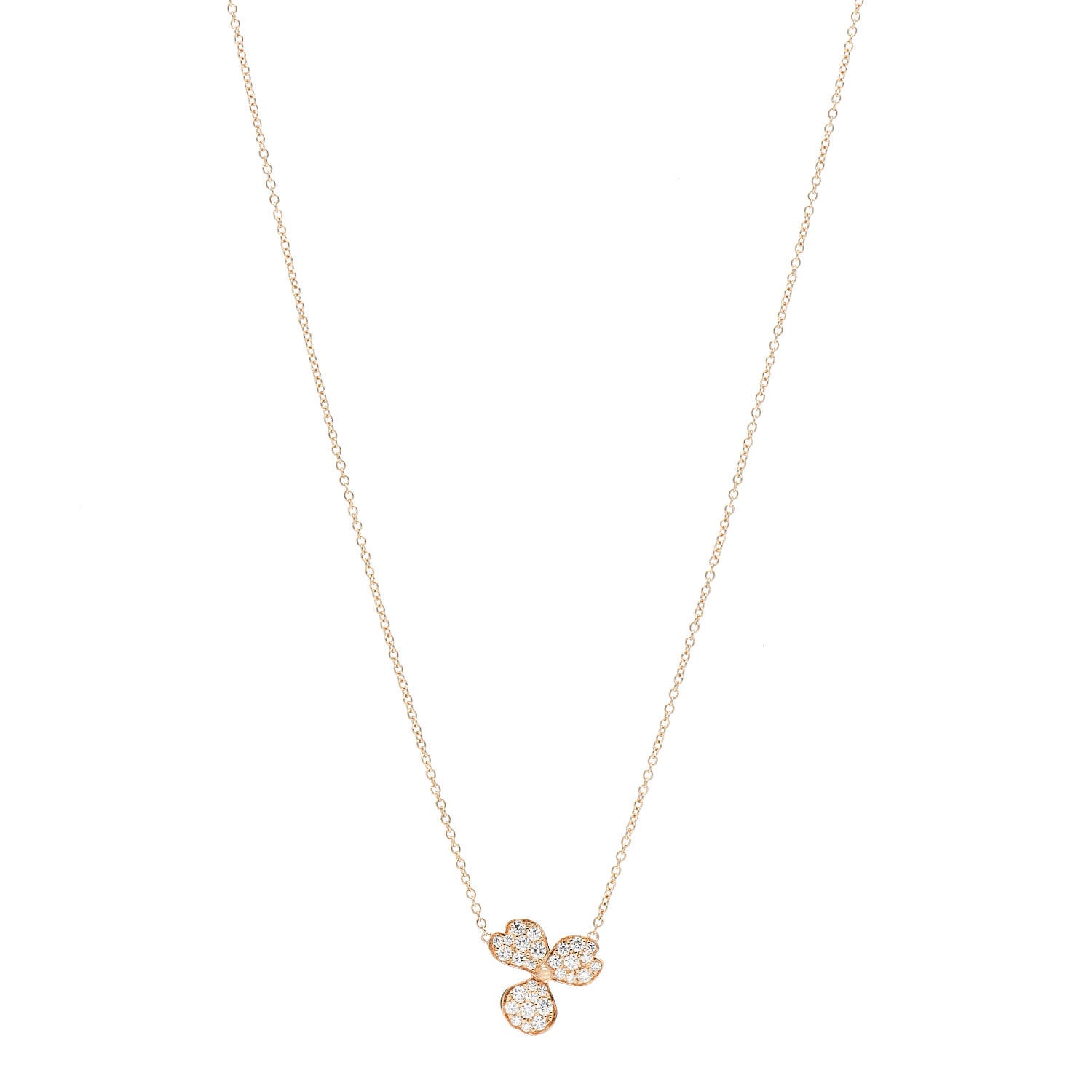 Tiffany 18K Rose Gold Diamond Paper Flowers Pave Pendant Necklace 1 of 4