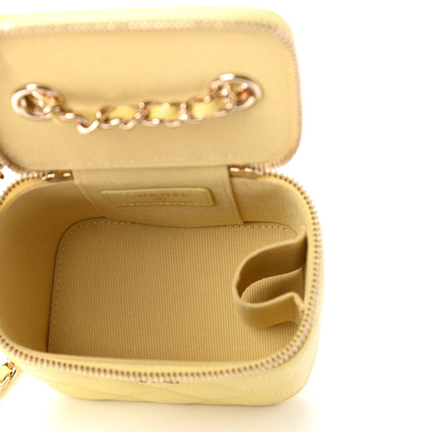 Caviar Quilted Mini Vanity Case With Chain Yellow