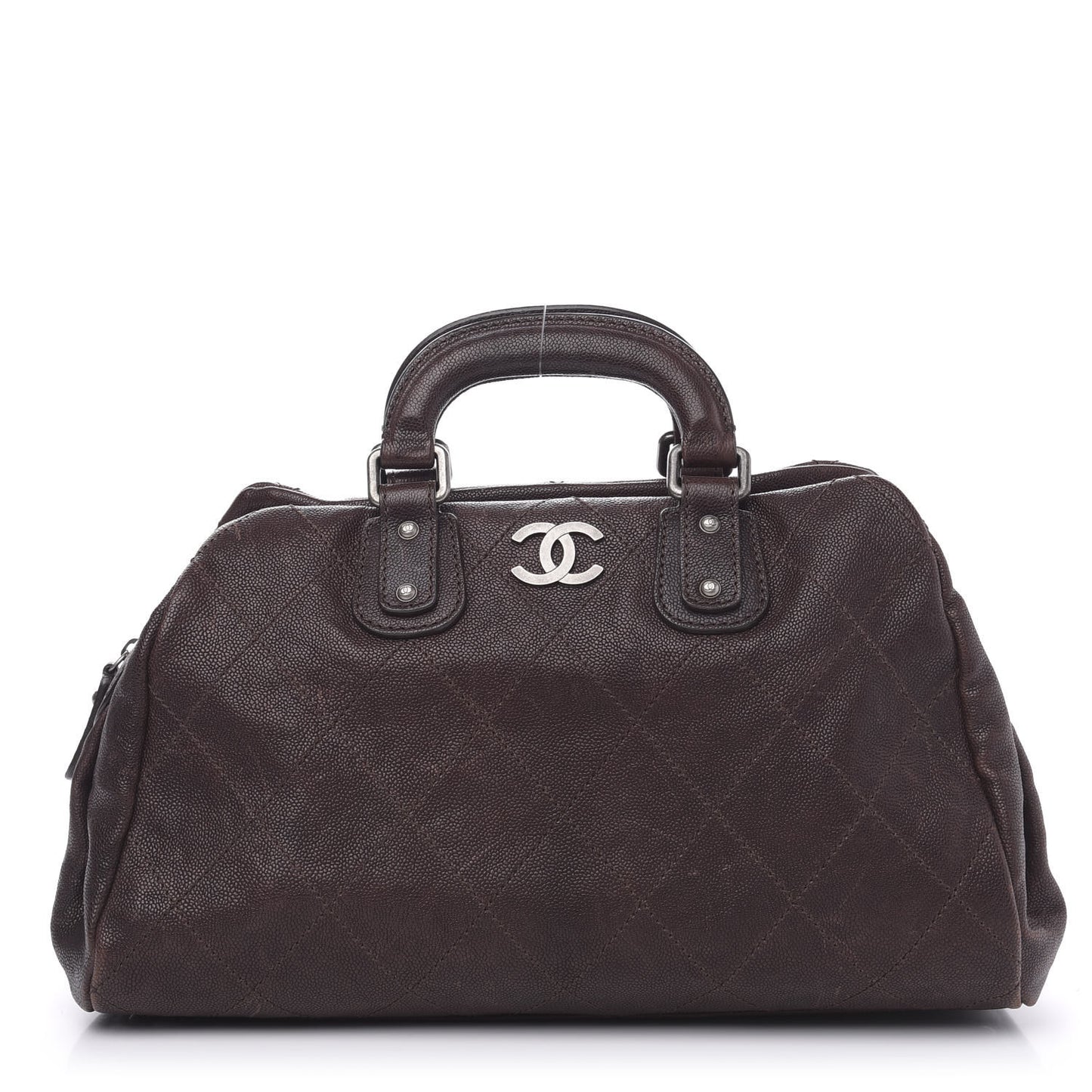 Caviar Quilted Bowler Tote Brown