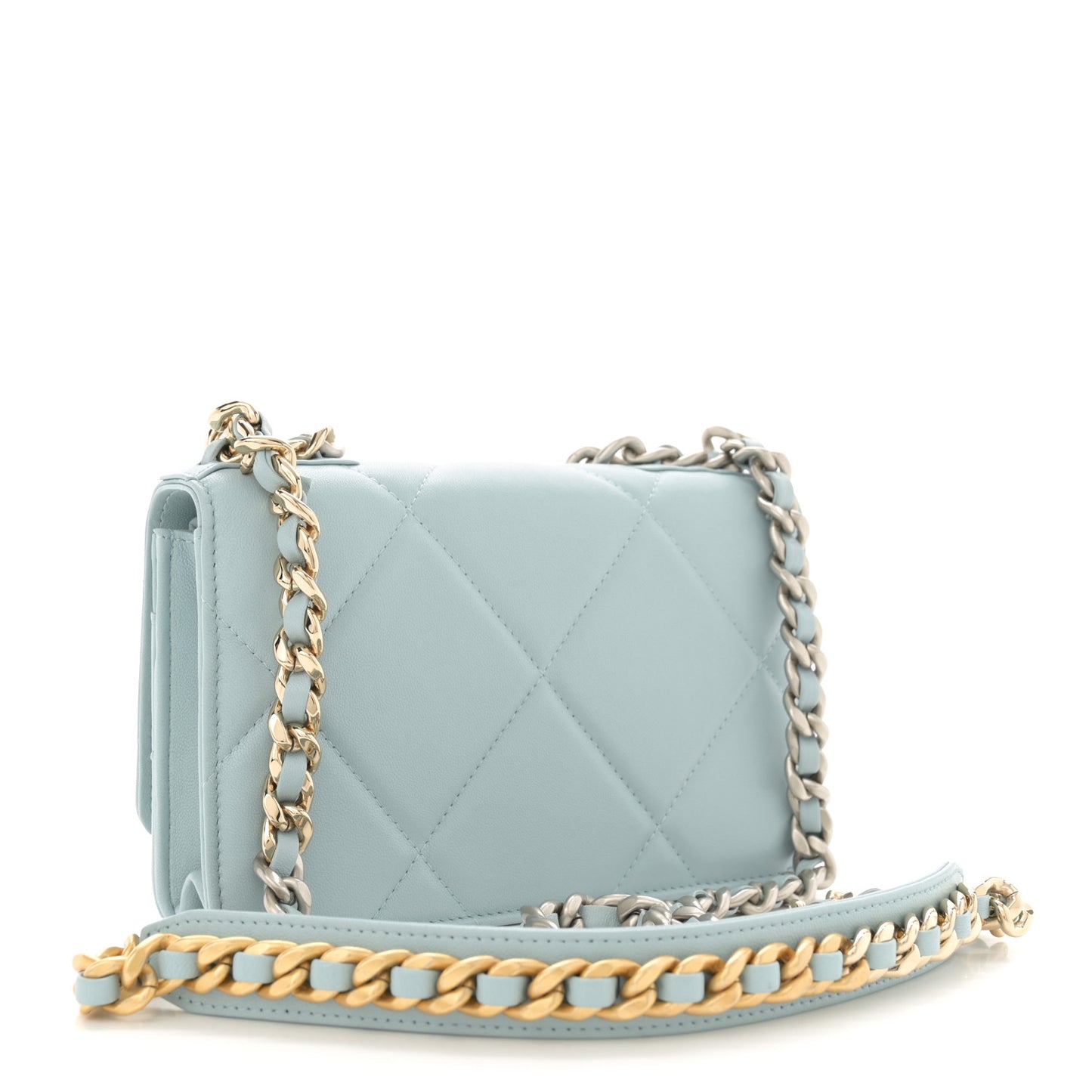 Lambskin Quilted Chanel 19 Wallet On Chain WOC Light Blue