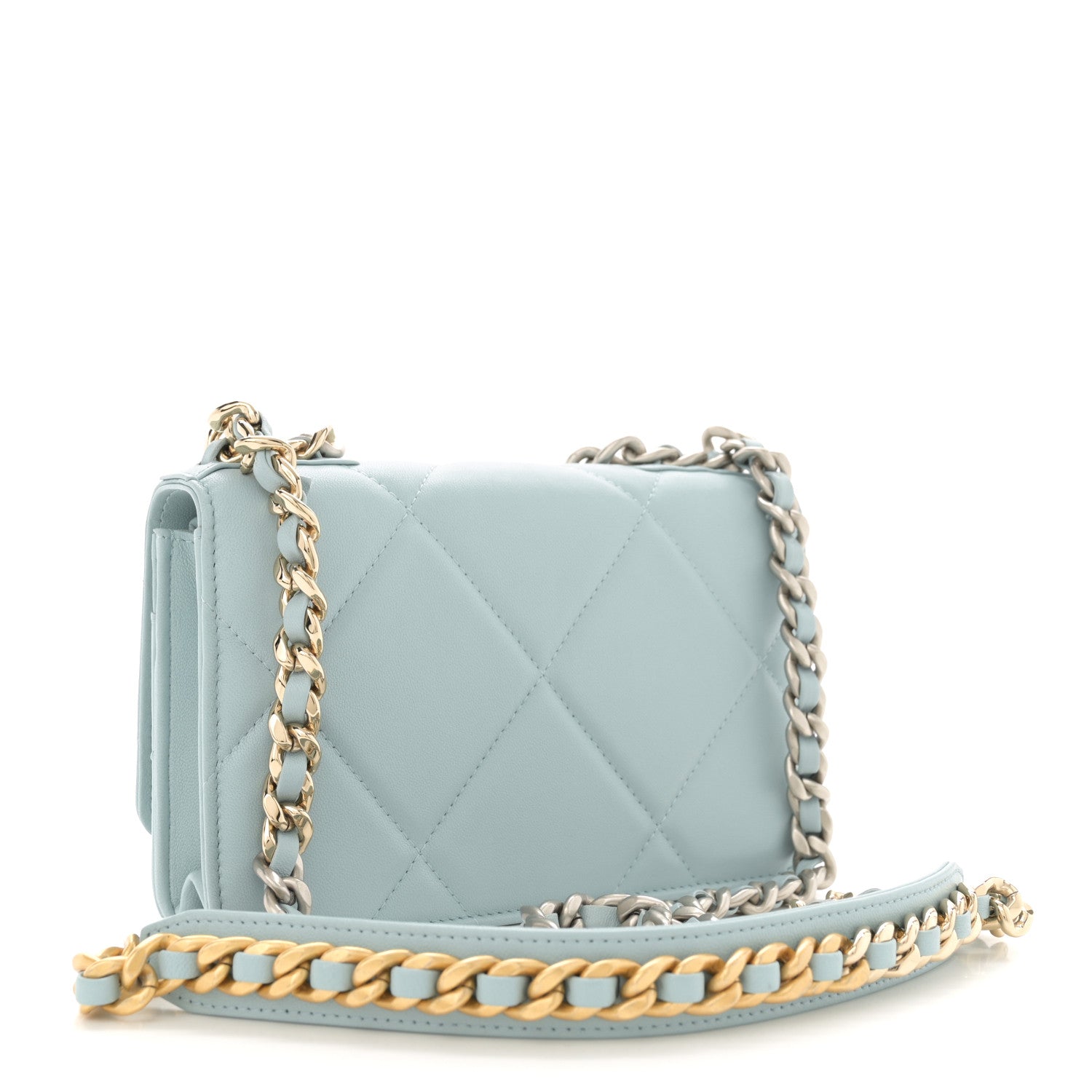 Chanel Lambskin Quilted Chanel 19 Wallet On Chain WOC Light Blue 3 of 14
