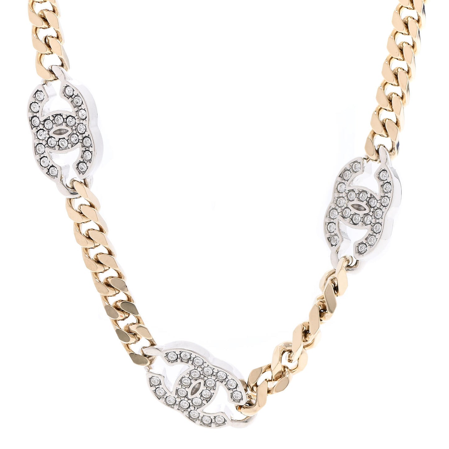 Crystal Chain CC Necklace Gold Silver