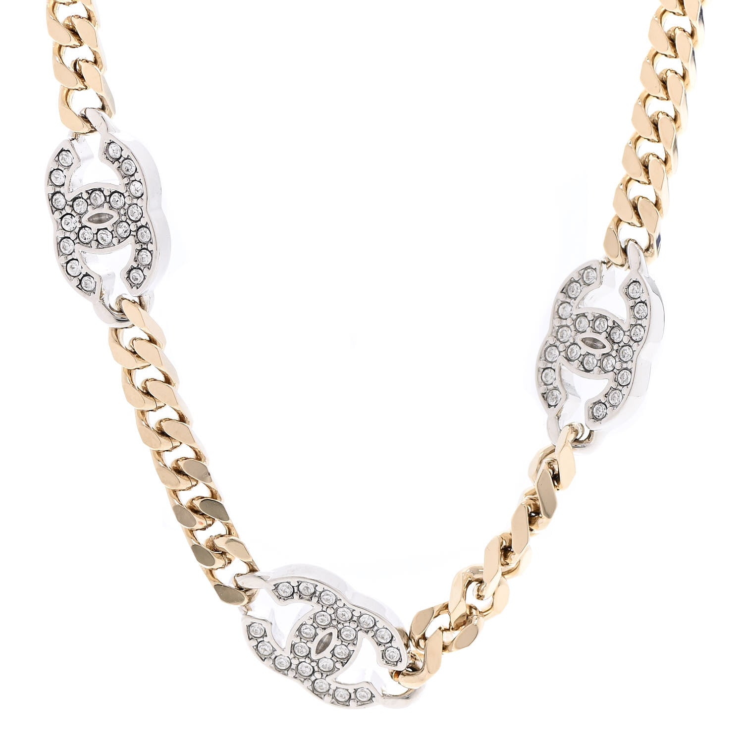 Chanel Crystal Chain CC Necklace Gold Silver 4 of 7