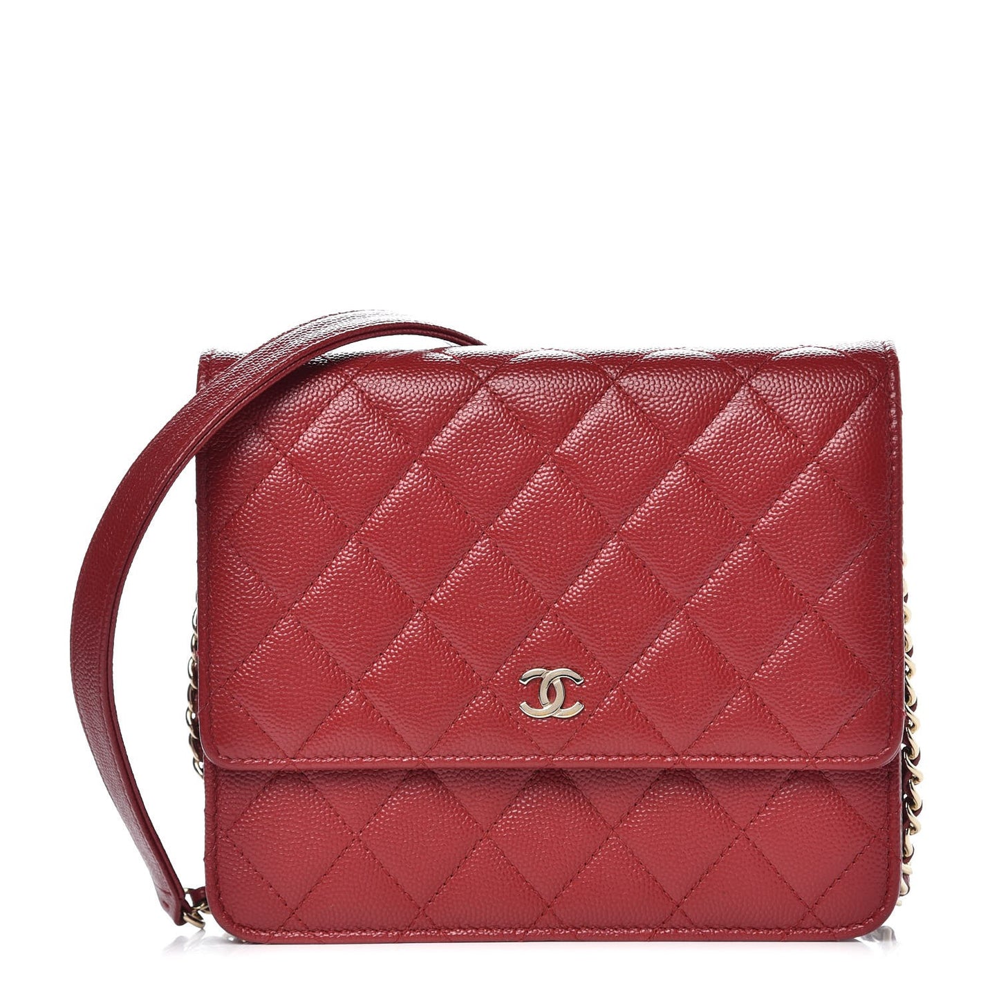 Caviar Quilted Square Wallet On Chain WOC Dark Red