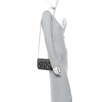 Fendi Glossy Calfskin Crystal Studded Tube Wallet On Chain Graphite 2 of 9