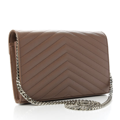 Saint Laurent Grain De Poudre Matelasse Chevron Monogram Chain Wallet Taupe 3 of 11