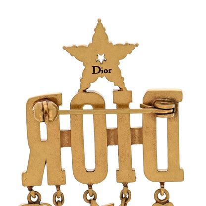 Christian Dior Metal Crystal Dio(r)evolution Logo Brooch Antique Gold 3 of 4