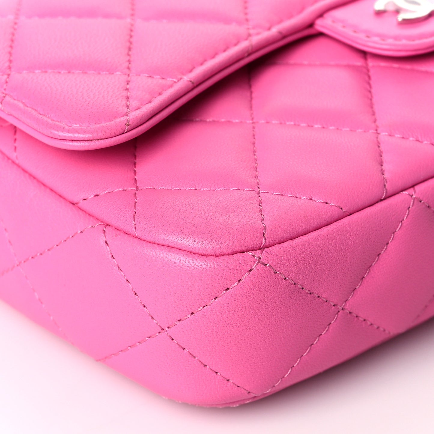 Lambskin Quilted Flap Phone Holder With Chain Neon Pink