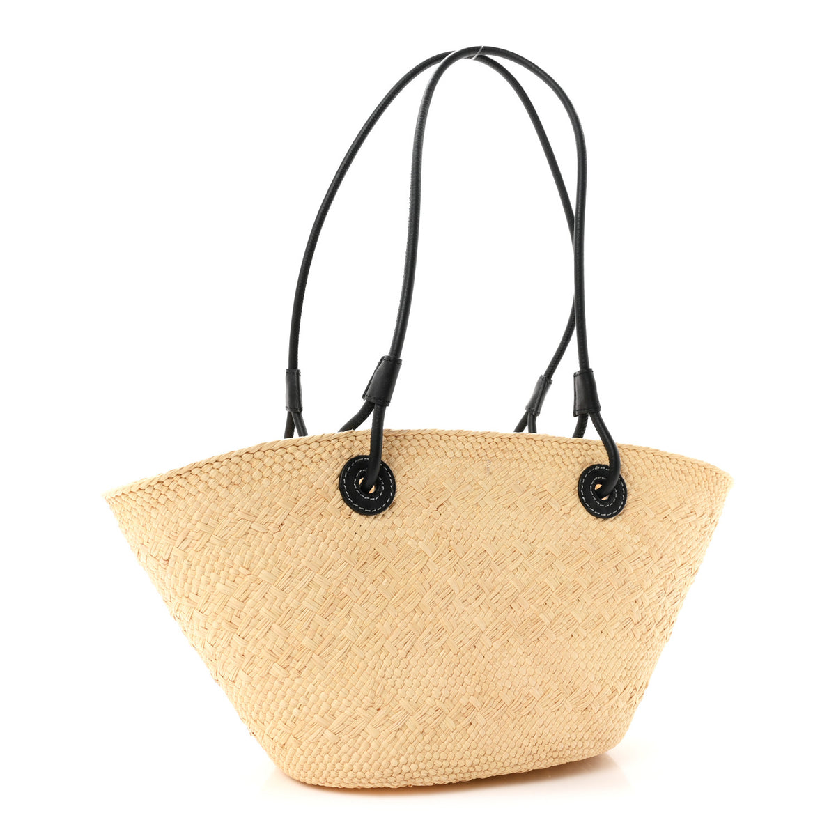Loewe Calfskin Raffia Paulas Ibiza Small Anagram Basket Tote Bag Natural Black 2 of 10