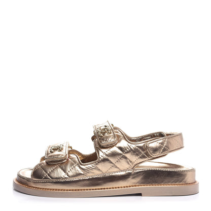 Chanel Iridescent Lambskin Quilted Velcro Dad Sandals 36 Light Bronze 1 of 11