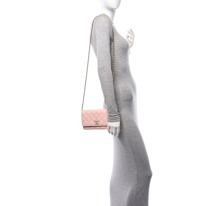 Chanel Shiny Caviar Enamel Quilted CC Wallet On Chain WOC Light Pink 2 of 12