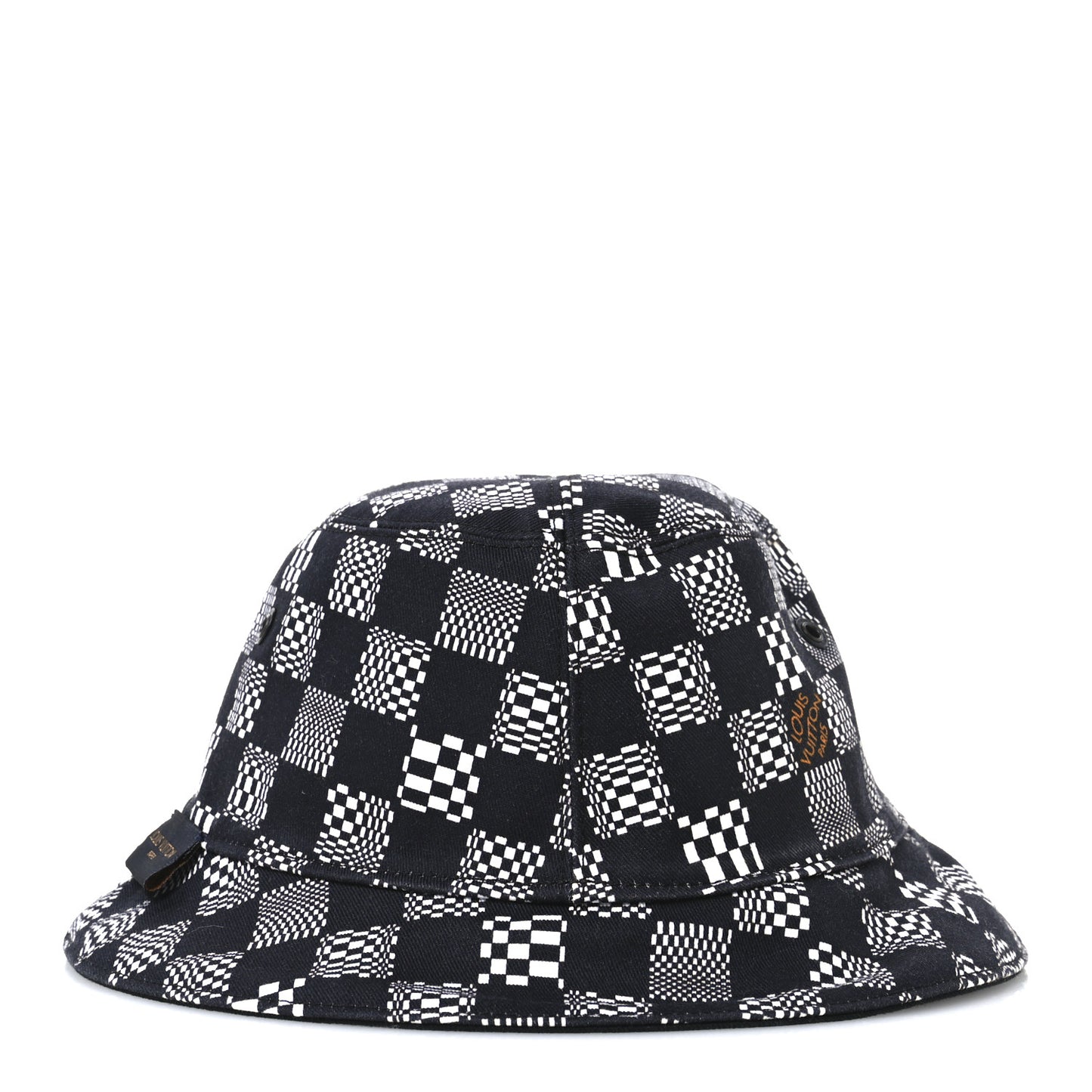 Cotton Damier Distorted Reversible Bucket Hat Black