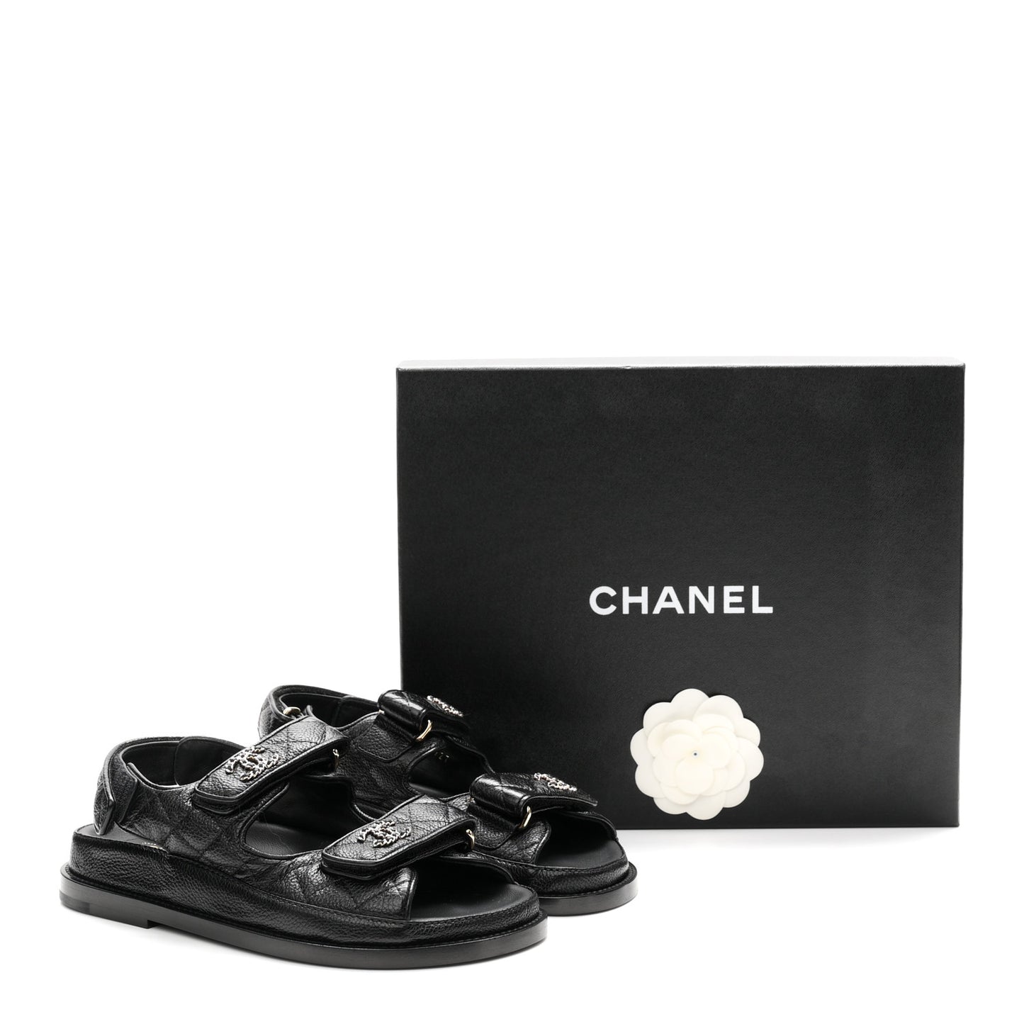 Grained Calfskin Velcro Dad Sandals 35 Black