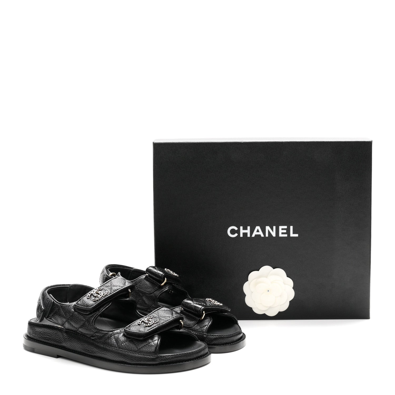 Chanel Grained Calfskin Velcro Dad Sandals 35 Black 10 of 10