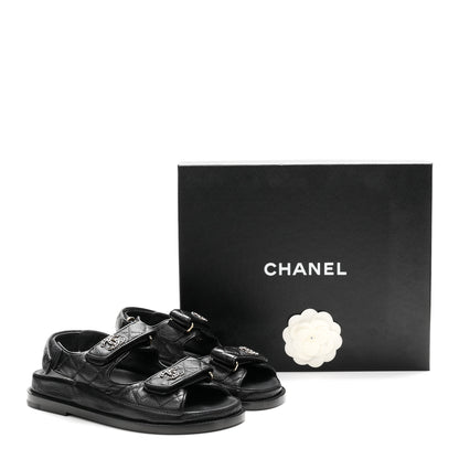 Chanel Grained Calfskin Velcro Dad Sandals 35 Black 10 of 10