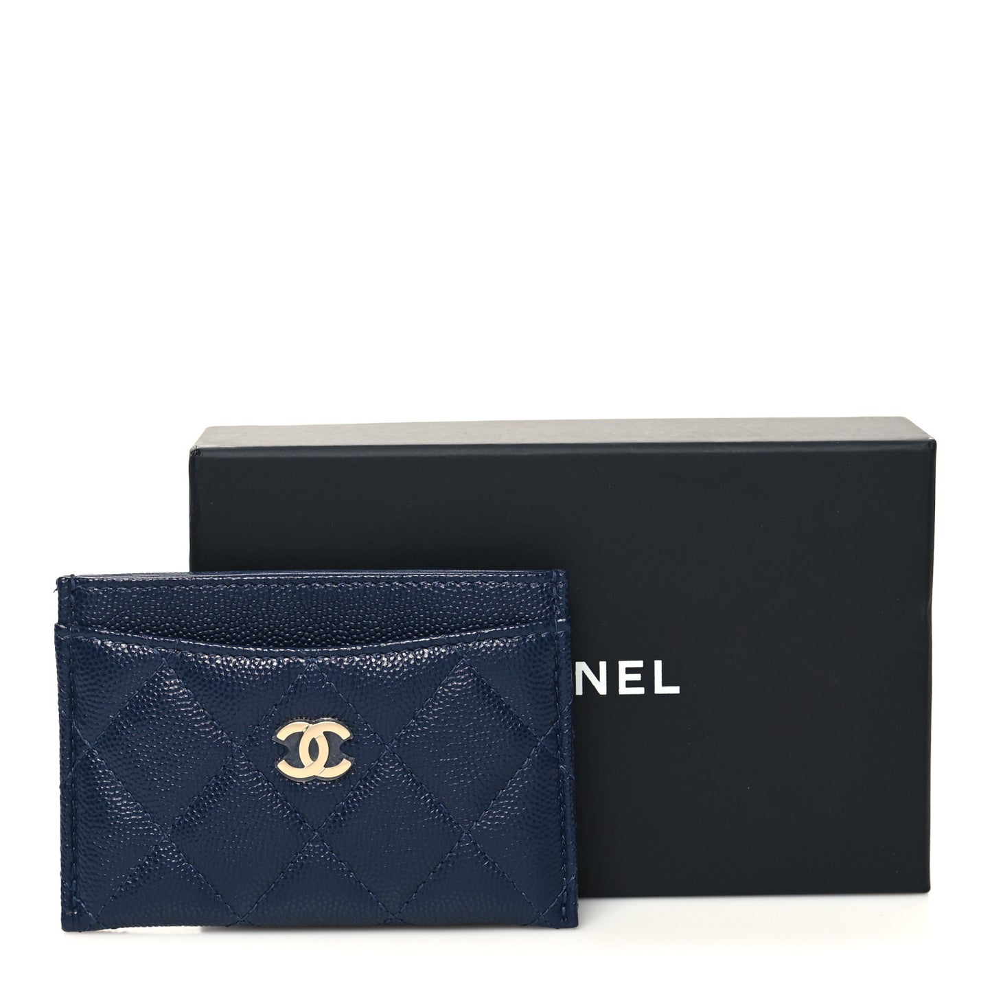Caviar Quilted Card Holder Navy