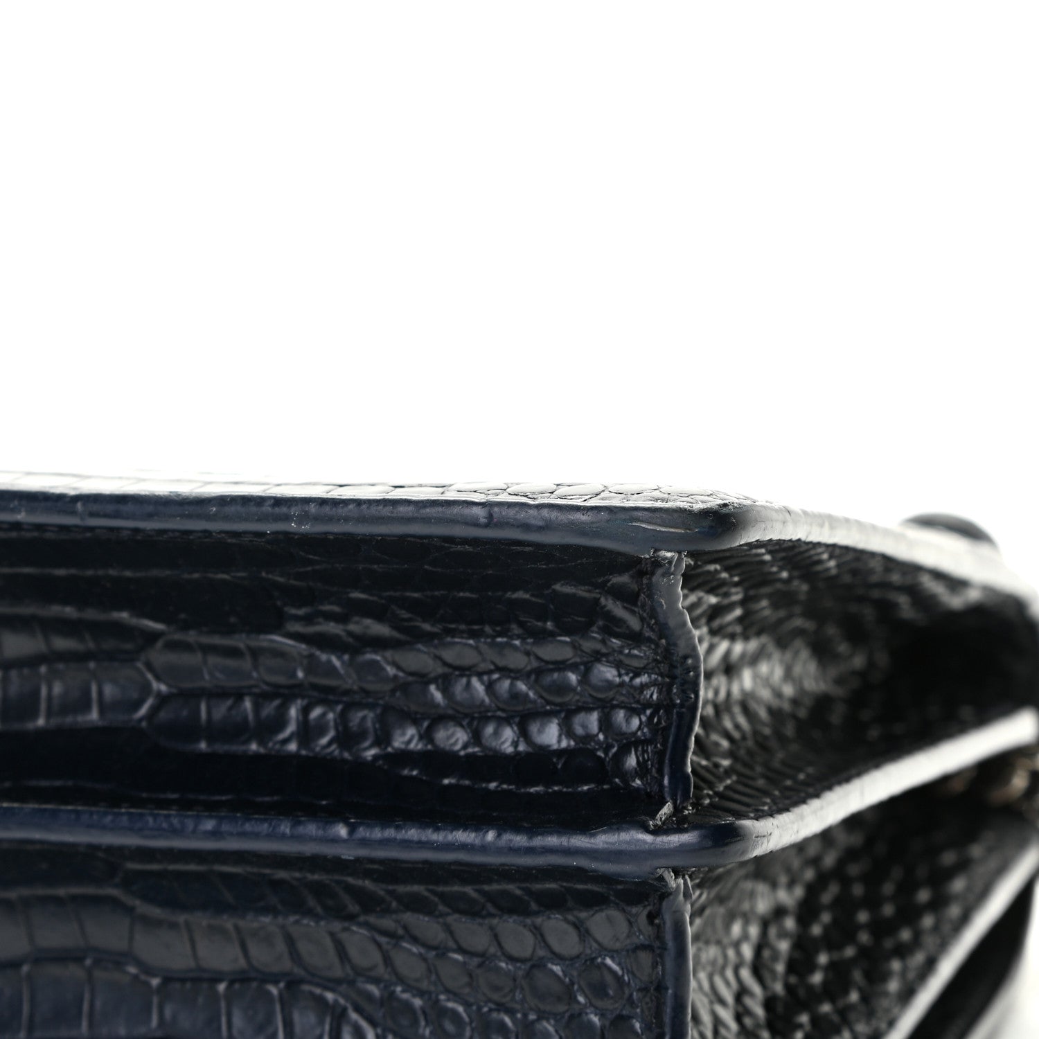 Saint Laurent Calfskin Crocodile Embossed Medium Monogram Sunset Navy 13 of 18