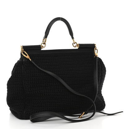 Dolce & Gabbana Crochet Embroidered Floral Leopard Print Miss Sicily Top Handle Flap Black Multicolor 3 of 14
