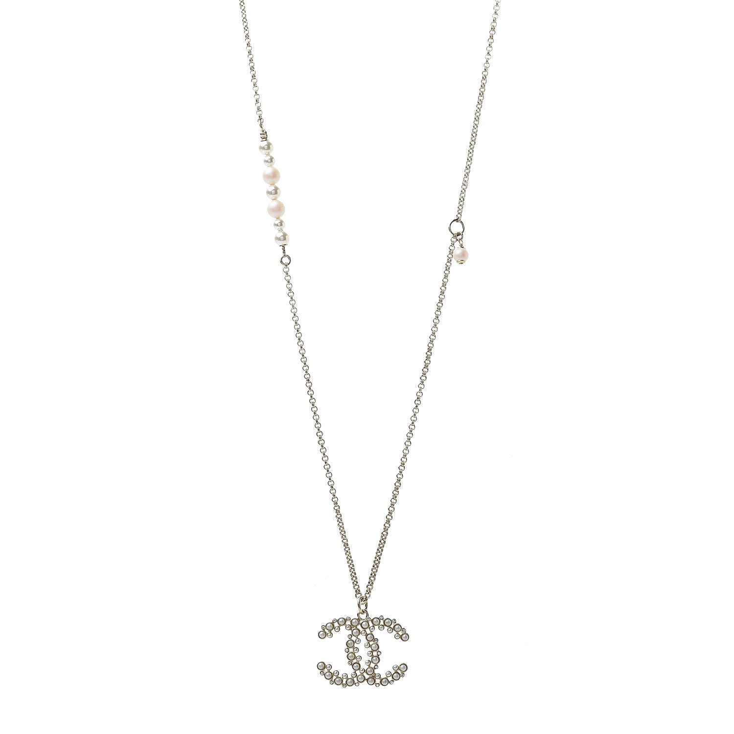 Chanel Crystal Pearl Snow Splash CC Pendant Necklace Gold 1 of 5