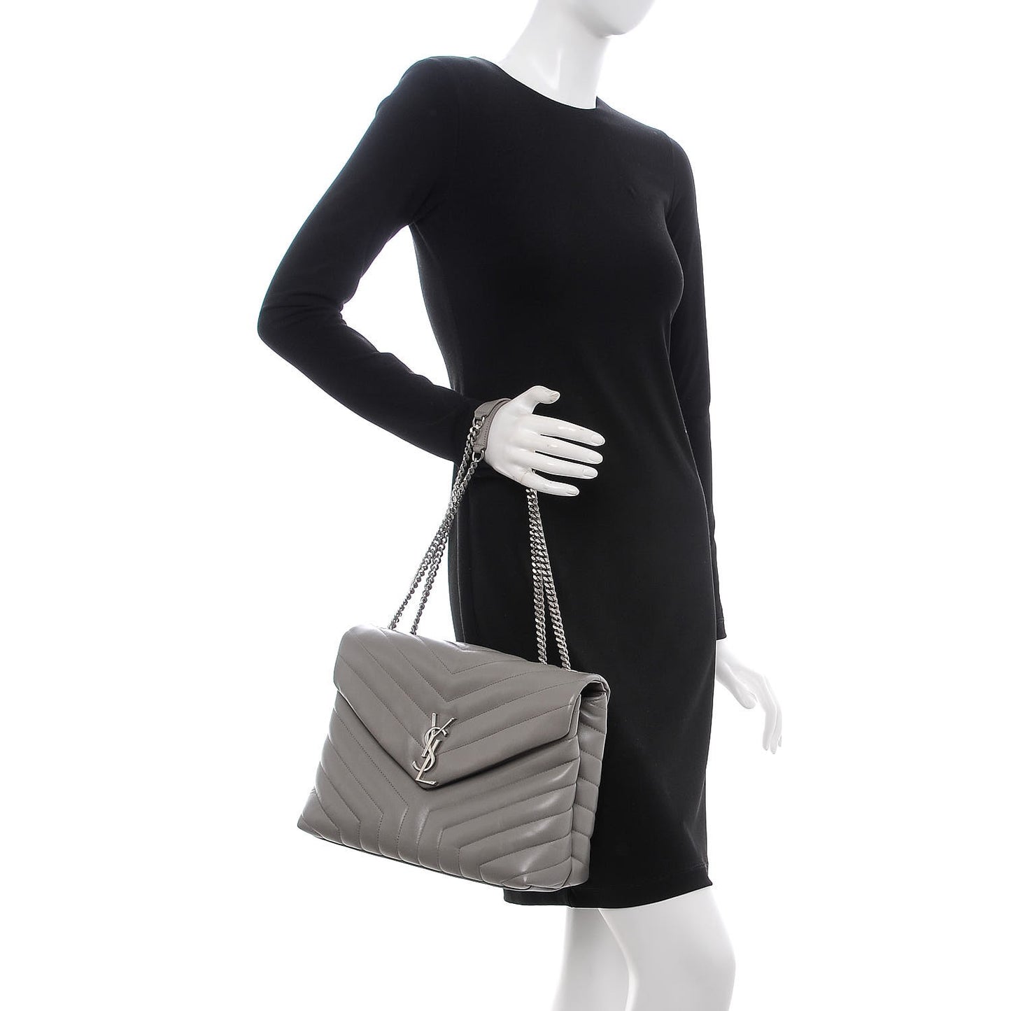 Calfskin Y Quilted Monogram Medium Loulou Chain Satchel Light Gray