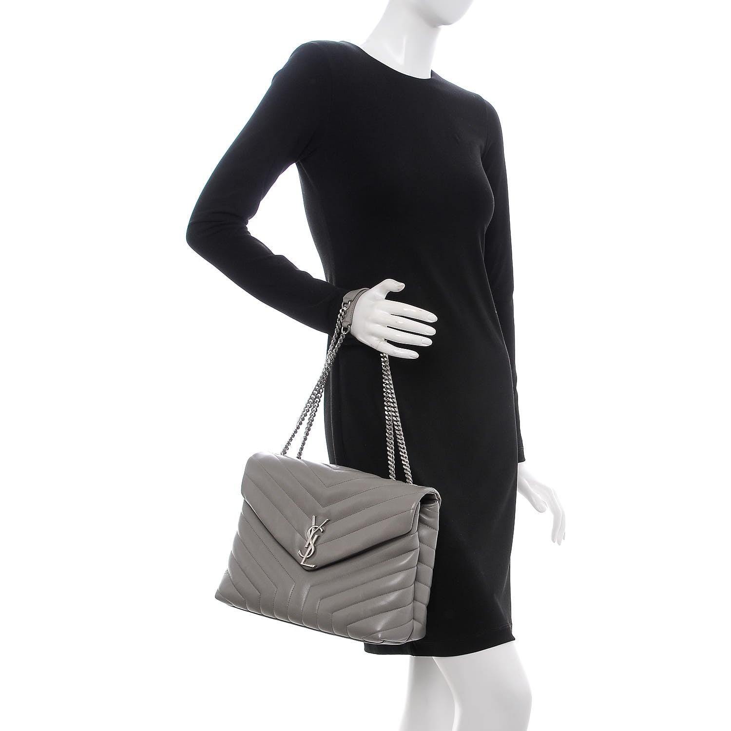 Saint Laurent Calfskin Y Quilted Monogram Medium Loulou Chain Satchel Light Gray 2 of 8