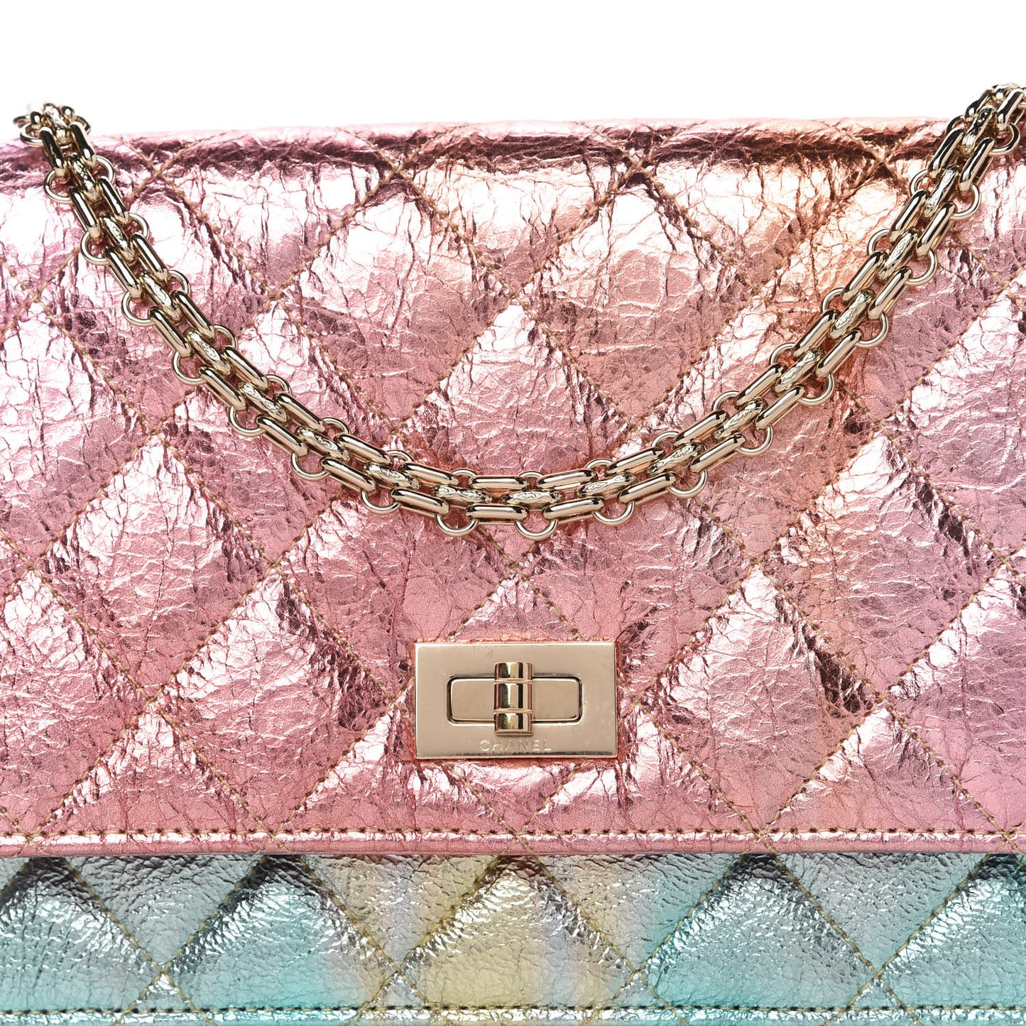 Metallic Goatskin Quilted 2.55 Reissue Wallet on Chain WOC Multicolor