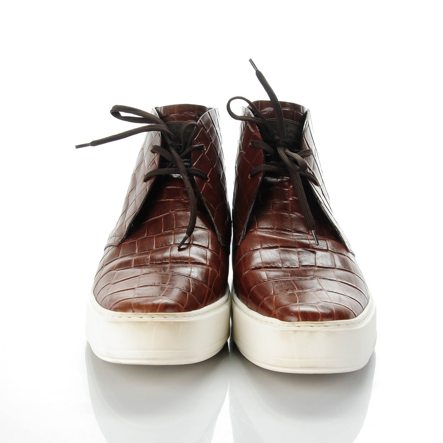 Louis Vuitton Calfskin Crocodile Embossed Trooper High Derby Sneakers 12 Brown 2 of 6