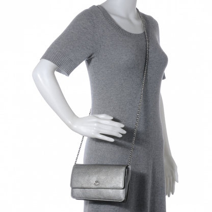 Chanel Goatskin Wallet On Chain WOC Silver 2 of 8