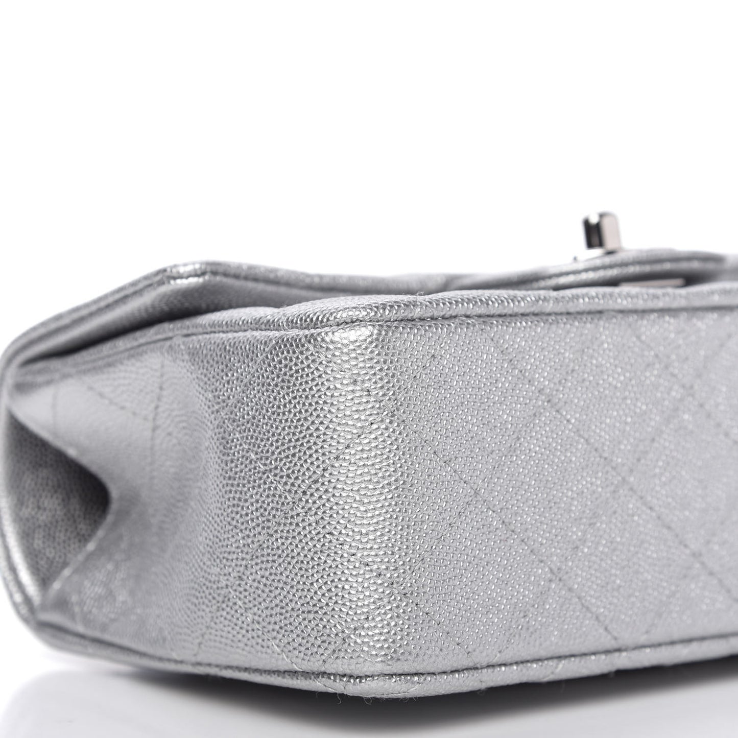 Metallic Caviar Quilted Mini Top Handle Rectangular Flap Silver
